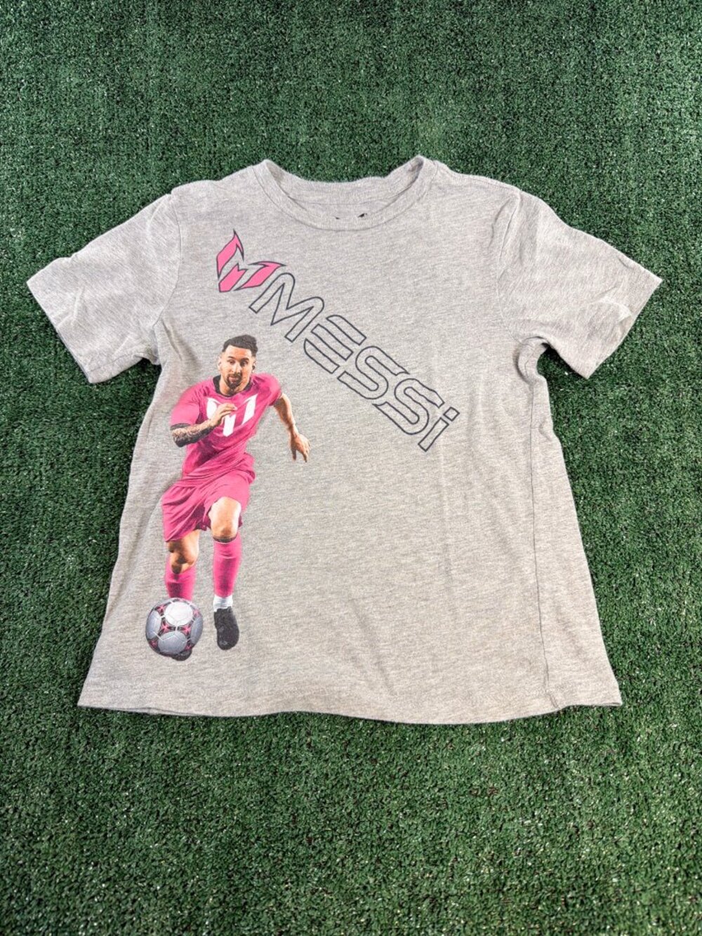 Messi Youth Graphic Tee Gray Inter Miami Pink Kit Size M
